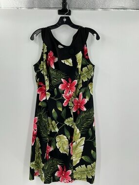 Black Tropical Floral Sleeveless Dress - Red & Green 18w